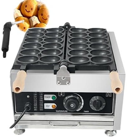 forplubossmmp 12pcs Commercial Bubble Waffle Maker, Waffle Makers & Irons 50-300℃, Electric Egg Shaped Waffle Machine, Non-stick for Easy Cleaning, 180° Rotating (with Branding Machine)