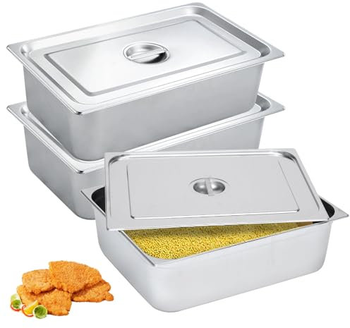 PORFOYO Stainless Steel Breading Set, 3-Piece Breading Set, Bowl for Breading with Lid, 32.5 x 17.5 x 6.5 cm, for Cutlets, Meat, Fish