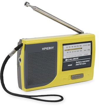 Petit Radio d’Urgence à Piles, Caliber HPG311R, AM/FM, Portable, Jusqu’à 72h d’autonomie, Fonctionne sur Secteur et Piles, Excellente Réception, avec Prise Casque, Jaune