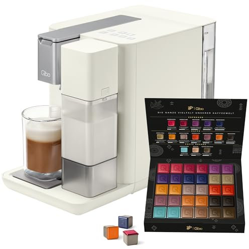 Tchibo Qbo MILK MASTER Premium Kapselmaschine inkl. 16 recyclebare Qbo Kapseln für Cappuccino, Espresso, Caffè Crema, Milchschaum auf Knopfdruck mit abnehmbarem Milchtank 300ml, White Cashmere