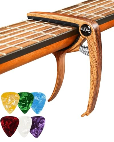 TPZORJX Cejilla Guitarra Española, Cejilla Guitarra Acustica con 6 Púas para Guitarra, Capo para Electrica Guitar Ukelele Profesional Capodastro Aleación Negro