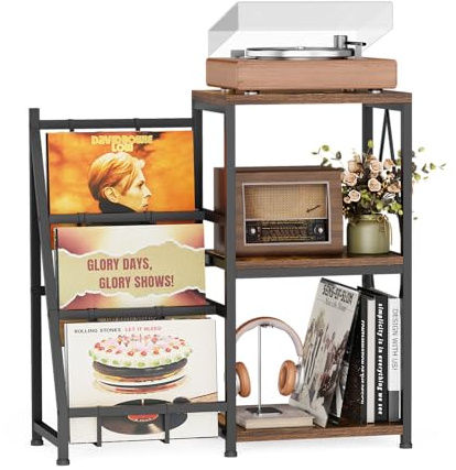 HFHOME Supporto per dischi in vinile a 3 lati, supporto per dischi in vinile per display e stoccaggio, supporto per vassoio girevole per soggiorno, camera da letto, sala di musica