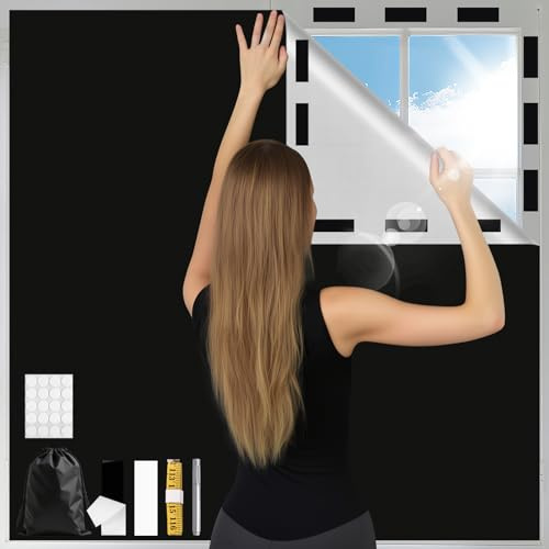 Aevcvok 300x145cm Estor Térmico Opaco sin Taladrar, 420D Oxford Juegos de Tela Opaca Cortina Oscurecimiento Aislante Termica,100% Estores Opacose Portátiles Cortinas para Anti-Ultravioleta, Anti-Mirón