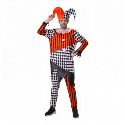 Wildarms Renaissance Jester Jumpsuit with Two Bell Hat - Halloween Costume for Men (XL)
