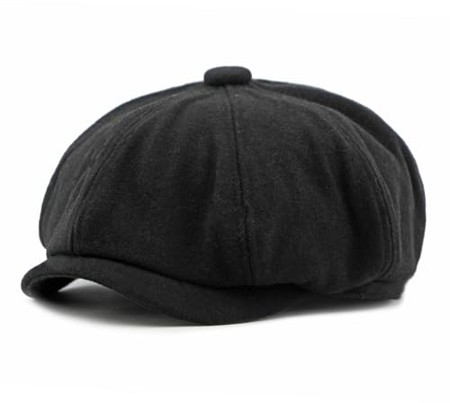 meioro Uomo 8 Pannello Newsboy cap Berretto Vintage Tweed Flat cap Cappello Gatsby Cabbie Cappelli Piatto Classici Guida Cappelli Golf Beret Gatsby Coppola Cappellino Basco per Invernali Men (Nero)