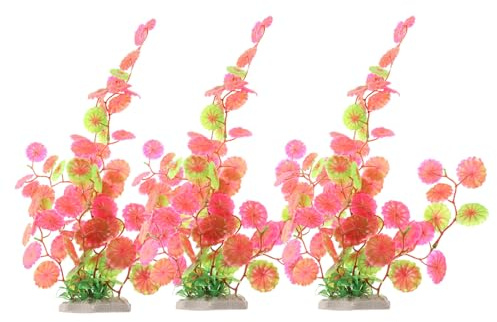 Levemolo 3 St Konstgjorda Akvarieväxter i med Livfulla Rosa Hydroponiska Växter för Akvarium och Terrarier Dekorativa och Underhållsfria Vattenväxtlandskap för Hem och