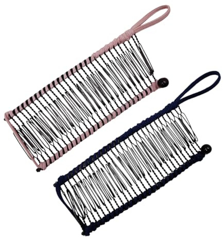 MIRKUZI Pinzas para el cabello, Pinzas para el pelo con forma de plátano para mujer, peine doble de 30 dientes con cepillo flexible para ondas gruesas, rizadas y naturales (negro, rosa)