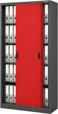 Jan Nowak Armoire métallique Bureau Portes coulissantes, Armoire verrouillable dossiers classeurs Archives, Meuble Rangement Professionnel, étagères réglables, Serrure 3 Points 185 x 90 x 40 cm