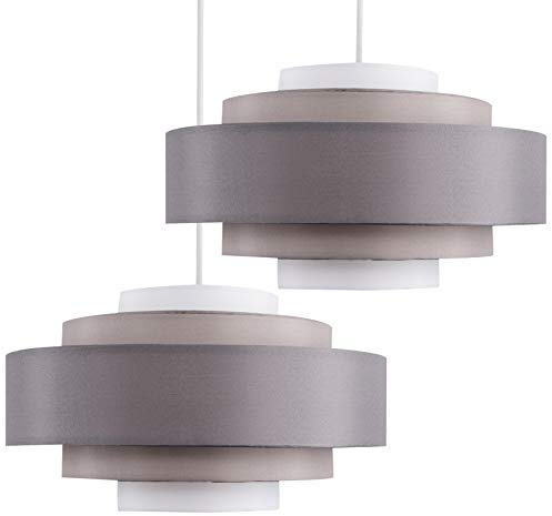 MiniSun | Modern 5 Tier Ceiling Light Shades in a 3 Tone Grey Finish | Pendant Lights, Home Décor & Improvement Essential | Set of 2 | 35cm Shade Width