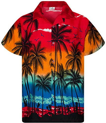 King Kameha Funky Chemise-Hawaienne, Manche-Courte, JK-Beach, Rouge, XS