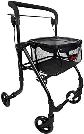 FabaCare Indoor Rollator ActimoHome, schmal mit Tablett, Leichtgewicht Wohnungsrollator faltbar, Heimrollator, bis 100 kg, Schwarz