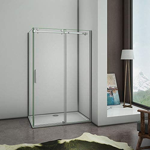 AICA cabine de douche 100x90x195cm en 8mm verre anticalcaire,porte de douche coulissante et paroi latérale