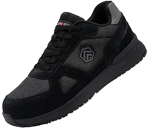 LARNMERN PRO Safety Shoes for Men Women Steel Toe Cap Trainer Lightweight Breathable Work Trainer SRC Non-Slip Black Size 11 UK