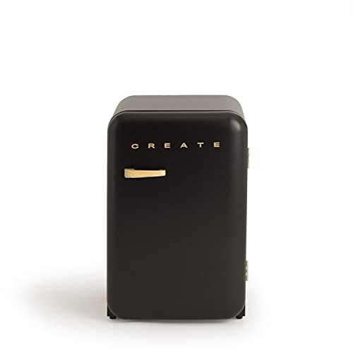 CREATE / RÉTRO FRIGO 83.5 ARGENT/Réfrigérateur noir avec poignée en bois / 98W, basse consommation, 2 étagères, régulateur de température, porte-bouteilles, 56x54x84cm.