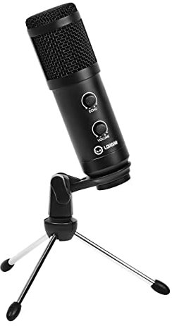 Lorgar LRG-CMT313 USB Micrófono PC de Condensador Profesional con Soporte Trípode, Polar Cardioide, Plug & Play Grabación Vocal, Streaming, Transmisión, Podcasting, Youtube, Skype, Voice Over Negro