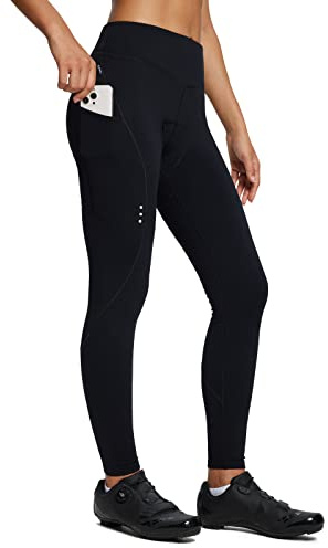 baleaf Womens Winter Cycling Pants Padded Bike Thermal Tights Fleece Lined Leggings Water Resistant Cold Weather Gel Pockets Black L