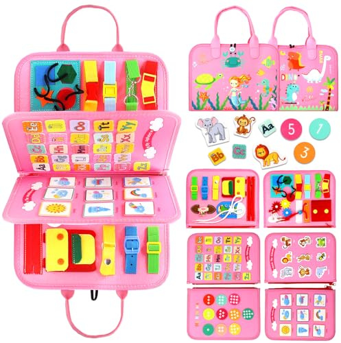 Qizfun Busy Board Jouet Montessori pour Bébé et Tout-Petits – Jouet Sensoriel Éducatif, Idéal comme Jouet de Voyage Avion et Voiture, Parfait Cadeau pour Garçon et Fille