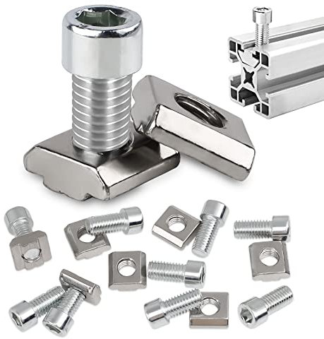10 Stück Nutensteine M6, T-Nut Schiene M6 mit 10 Stück Schrauben, Nutenstein aus Kohlenstoffstahl, Gewindedurchmesser M6 für C Profil, Aluprofil, Spannpratzen, Aluschiene