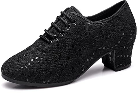 SWDZM Scarpe da Ballo Pratica Donna Latin Salsa Pratica Standard Punta Chiusa Scarpe,Nero,EU 39