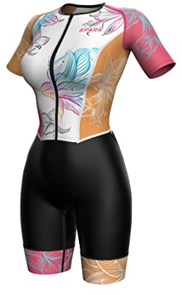Sparx Aero Triathlon Suit Women Short Sleeve Tri Suit Women Running Swimming Cycling SkinSuit (US Floral, XL)