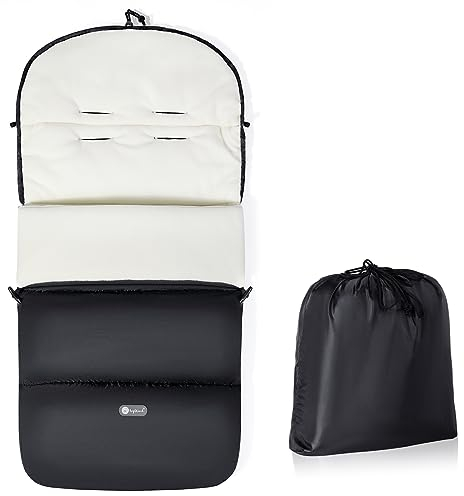 Ivywind Fußsack Kinderwagen Winter, Wasserdicht Fußsack Buggy mit Kordelzug, Universeller Fusssack Kinderwagen Baby mit Verstellbarer Reißverschlus, Abnehmbar und Waschmaschinenfest, Schwarz & Weiß