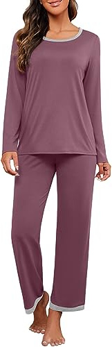 PrinStory Schlafanzüge Für Damen Lange Ärmel Nachtwäsche Weiche Rundhals Pyjama Set