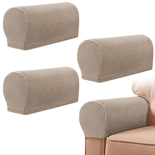 YancLife Juego de 4 fundas elásticas para reposabrazos de poliéster y elastano, fundas antideslizantes para reposabrazos para sillas, protectores de muebles, sillones reclinables (arena)