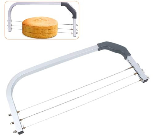 Gugxiom Verstellbarer Kuchen-Nivellierer, Edelstahl-Backwerkzeuge, 3 Klingen, Kuchenschneider, Professioneller Schichtschneider, Slicer-Nivellierer, Backwerkzeuge für Hochzeit,
