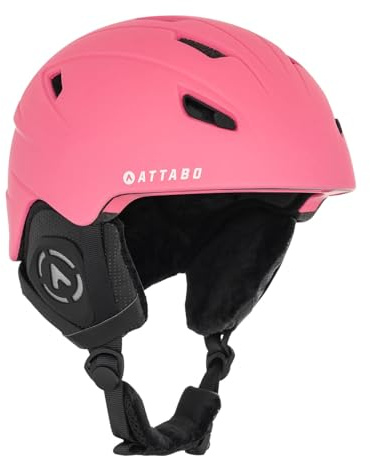 ATTABO S200 Casque de Ski pour Enfants Conception in-Mold Ventilation Active Ajustement Confortable avec Porte-Lunettes Doublure Chaude Un Plaisir sans Risque sur Les Pistes 54-58cm Rose ATB-SKI200