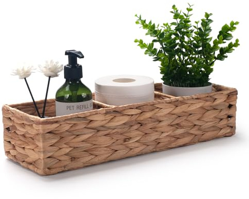 Cesto di Carta Igienica con 3 Scomparti Cestino Vimini Portaoggetti Bagno Stoccaggio Tampone Giacinto d'Acqua Rettangolare (Grande Scomparto 42cm x 14cm x 9cm)