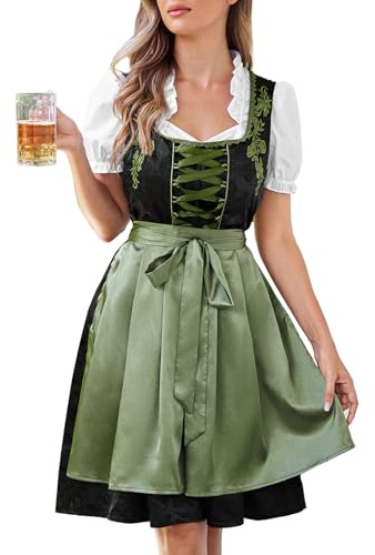 SCARLET DARKNESS Oktoberfest Costumes Women Bavarian Dirndl Dress with Apron and Blouse Olive Green XXL