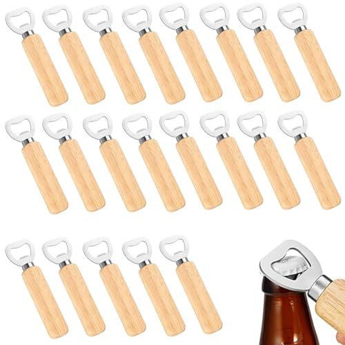 Abrebotellas,Abridor de botellas de madera, abrebotellas de acero inoxidable, diseño con mango de madera, para el hogar, la cocina y el bar,50 piezas