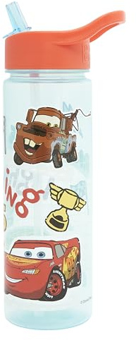 Disney Cars 600ml Kids Water Bottles with Straw by Polar Gear - Back to School Supplies for Boys - Lightning Mcqueen Gifts - Official Pixar Cars Merchandise