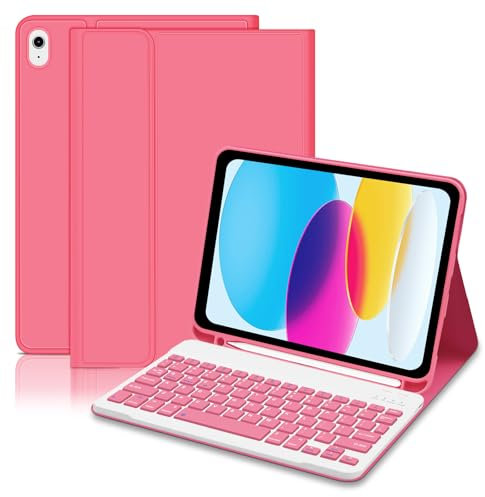 Lielax Keyboard case for ipad 10th Generation 2022/A16 11th Generation inch 2025(10.9/11 Inch), UK Layout Detachable Wireless Bluetooth Keyboard Case for ipad 11/10 Gen - Pink