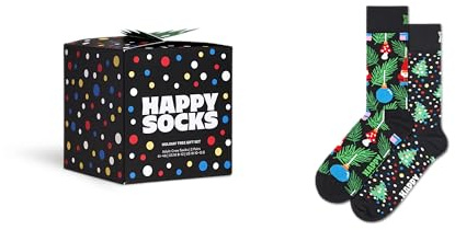 Happy Socks Crew Socken – Weihnachts-Weihnachtsbaum und Ornamente – 2er-Pack Geschenkbox-Set – 36–40