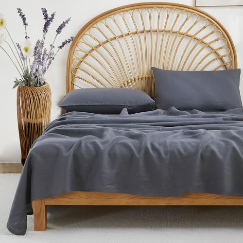 Tseapeni 100% Linen Sheets Set Queen Size, Natural Pure Flax 4 Piece Bed Sets, 16 Deep Pocket, Breathable Cooling Bed Soft Durable Bedding, Machine Washable (Gray,Queen)