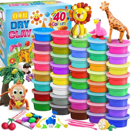 Pate a Modeler, 40 Couleurs Argile Autodurcissante Pâte à Modeler Magique pour Enfants, Cadeau pour Garçons et Filles