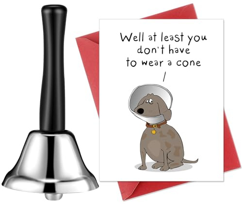 MorningRo 2 Pcs Funny Get Well Gifts for Women Men, After Surgery Recovery Gift Loud Hand Bell and Humor Speedy Surgery Recovery Encouragement Card with Envelope for Him Her(Silver Bell)