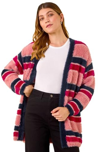 Roman Women Fluffy Cardigan Ladies Winter Cardi Longline Edge to Edge Ombre Coatigan Casual Sparkly Glittery Jacket Knitwear Knitted Autumn Fleecy Cosy Soft Coats