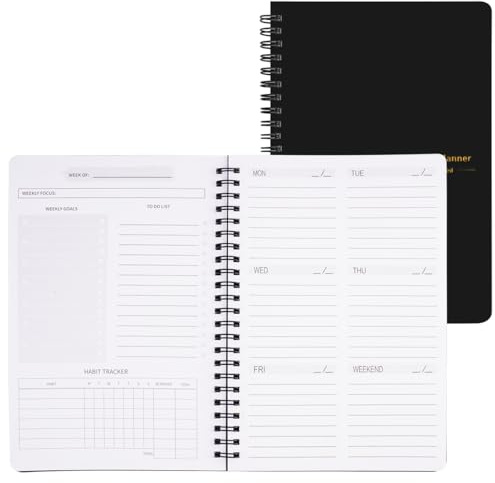 Odaterad daglig planerare A5, veckoplanerare, 52 ark 104 sidor, veckoplanerare block, att göra-planerare, daglig planerare anteckningsblock, spiralblock hårt omslag, för kontor, skola, organizer