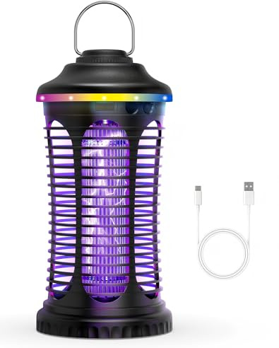 Lampada Antizanzare Elettrica, 4000mAh Zanzariera Elettrica, Trappola per Mosche per Insetti Ricaricabile USB Portatile per Casa, Cucina, Giardino, Campeggio