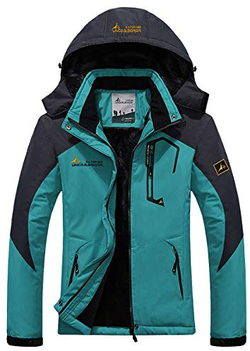 donhobo Womens Waterproof Jacket Winter Warm Fleece with Hood Windproof Camping Hiking Coat(Blue,XS)