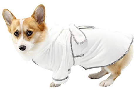 Dog Bathrobe, Microfiber Fast Drying Absorbent Hooded Bath Towel for Small Medium Large Dogs, White M
