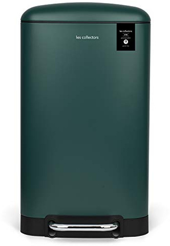 Les Collectors Pattumiera da cucina a pedale N°701, Acciaio inox, Capacità 30 L, Compatibile con sacchi 30-50 L, Compatta, Chiusura silenziosa, Secchio estraibile, Finitura opaca, Verde anatra