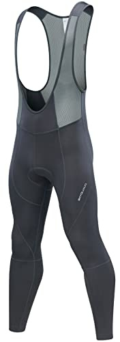 qualidyne Men's Thermal Cycling Bib Tights, 3D Padded, Fleece-Lined Winter Bike Leggings for Cold-Weather Riding