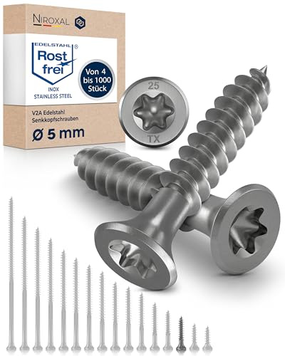 Tornillo de cabeza avellanada TORX de acero inoxidable fabricado en V2A 5-mm de espesor 25-mm de longitud del tornillo 25 piezas Tornillo para madera 5x25