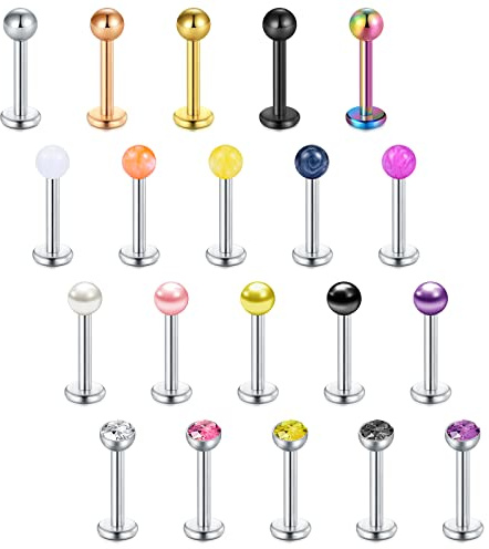 Briana Williams 15-20pezzi Piercing Labbro Labret 8mm Acciaio Inossidabile 16G Plano Back Piercing Orecchio Helix Trago Stud