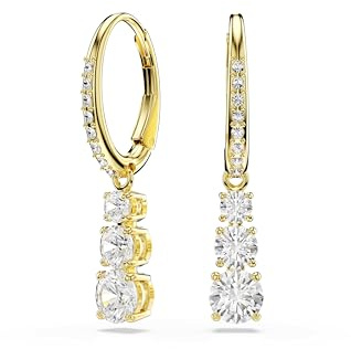 Swarovski Pendientes de Aro Stilla Attract, con Trío de Swarovski Zirconia Transparentes en Talla Redonda y Pavé, Colección Stilla Attract, Baño en Tono Oro, Blancos