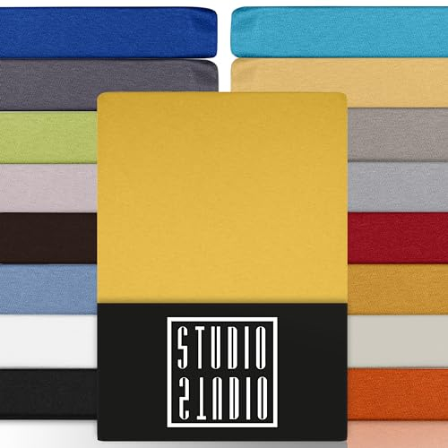 STUDIO Premium Spannbettlaken 140-160 x 200-220cm, Made in Green, 97% gekämmte Baumwolle / 3% Elasthan, Made in EU, Bettlaken für hohe Matratzen, Boxspringbetten und Wasserbetten bis 35cm - Weizen