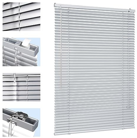 Sekey Klemmfix-Jalousie für Fenster freihängend, 25mm Alu-Lamellen, mit Bohren, inklusive Montagematerial Aluminium-Jalousie ohne Bohren, 60x130cm,Silber